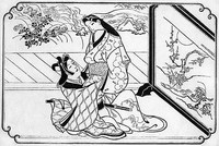 『拾弐図』の内「衝立の陰」　菱川師宣 画