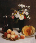 ファンタン＝ラトゥール『カラフ、花、果物のある静物画』（1865年）東京、国立西洋美術館所蔵