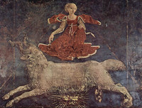 フランチェスコ・デル・コッサ作　スキファノイア宮殿の壁画から　3月/牡羊座の寓意『ミネルヴァの勝利』（1469年 - 1470年）