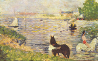 Georges Seurat『Weißes und schwarzes Pferd im Fluß』(vers 1883)