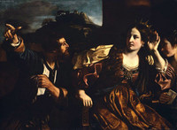 グエルチーノ『バビロンの反乱の知らせを聞くセミラミス女王』（1624年）カラヴァッジオの影響が明らかである。ボストン美術館所蔵