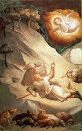 タッデオ・ガッディ『羊飼いへの天使の知らせ』（1328年 - 1330年）フレスコ画/フィレンツェ、サンタ・クローチェ聖堂