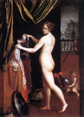 ラヴィニア・フォンターナ『服を着るミネルヴァ』（1613年）油彩、カンヴァス/ローマ、ボルゲーゼ美術館