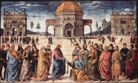 ペルジーノ『ペテロへの鍵の授与』1481－82年、システィーナ礼拝堂収蔵