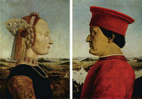 ピエロ・デラ・フランチェスカ『ウルビーノ公夫妻の肖像＜対画肖像作品＞』（1472-74年頃、ウフィツィ美術館所蔵）