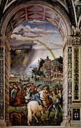 ピントゥリッキオ『議会に出発するアエネアス・シルウィウス・ピッコローミニ』シエナのピッコローミニ家図書室のフレスコ画