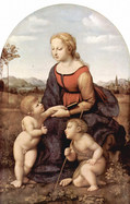 ラファエロ・サンティ『聖母子（美しき女庭師）（Bella Giardinier (Madonna col Bambino e san Giovannino)）』1507年、ルーヴル美術館所蔵