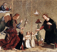 アントニアッツォ・ロマーノ『受胎告知』（1485年）ローマ、サンタ・マリア・ソプラ・ミネルヴァ教会