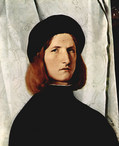 ロレンツォ・ロット『白いカーテンを前にした若者の肖像』1508年　美術史美術館収蔵
